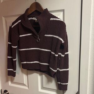 Brown and White Striped Women's Sweater